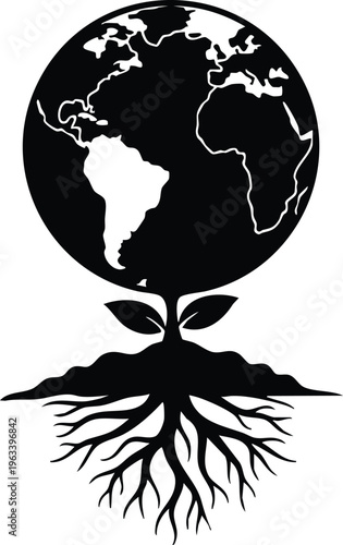 Globe with roots environmental growth vector illustration