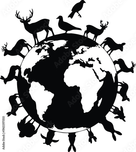 Flying birds around globe freedom and nature vector