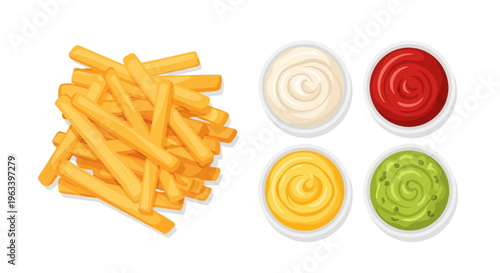 Golden French Fries with Four Delicious Dipping Sauces.