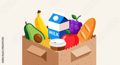 Grocery Bag Filled With Assorted Fresh Food Items.