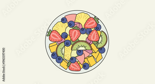 Healthy Fresh Fruit Salad Bowl Top View.