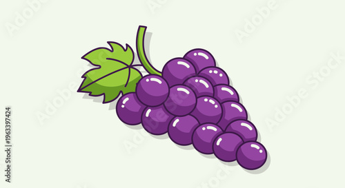 Illustration of a Bunch of Ripe Purple Grapes with a Leaf.