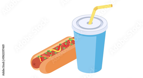 Isometric Hot Dog and Drink Combo Meal.