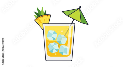 Refreshing Pineapple Cocktail with Ice and Umbrella.
