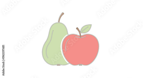 Simple illustration of a red apple and a green pear.