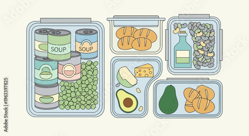 Various food items neatly organized in clear storage containers.