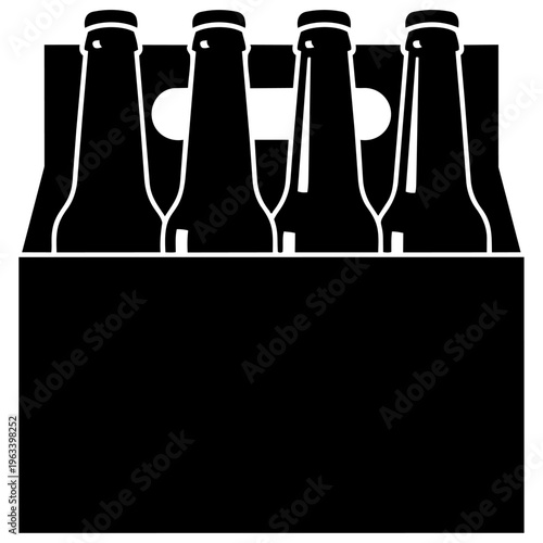 A six pack of beer bottles in a cardboard carrier isolated on transparent background, Vector