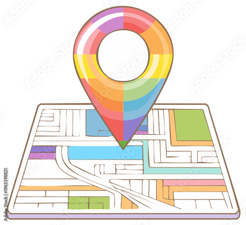 Colorful LGBTQ+ Pride Flag Map Pointer on a City Map