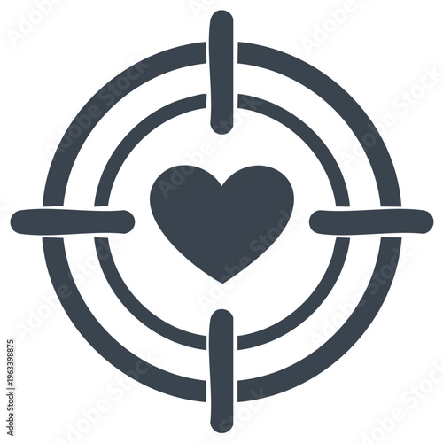 Heart at Center of Target, Symbolic Aim for Love, Relationships, Affinity, Goals, Affection, Vector Graphic