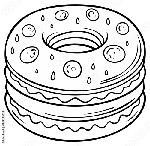 Hand Drawn Black and White Donut Stack with Toppings Creates a Sweet Treat Temptation