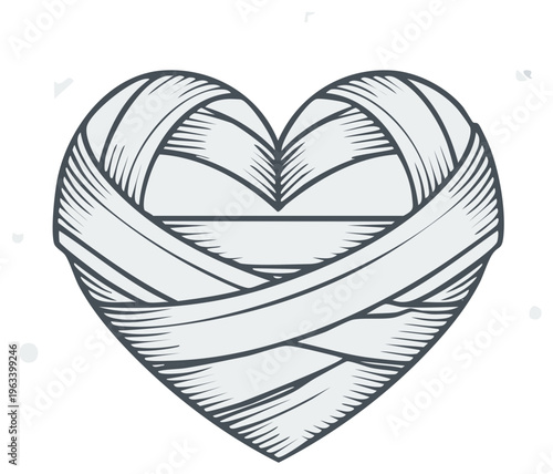 Heart Symbol Wrapped with Bandages, Vector Illustration