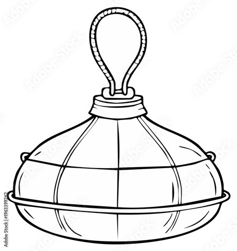 Illustration of a vintage glass fishing float with rope handle for nautical decor and maritime themes