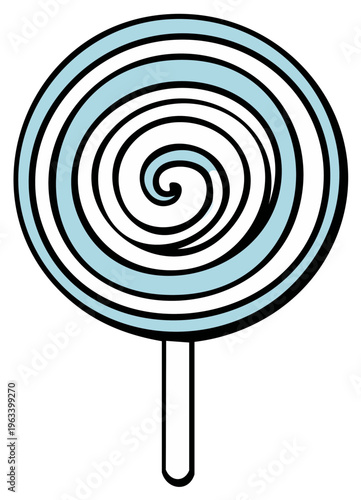 Blue and White Swirl Lollipop: Isolated Candy Treat with Stick Illustration
