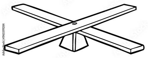 Simple Wooden Teeter Totter Line Art Illustration Fun Playground Equipment Design