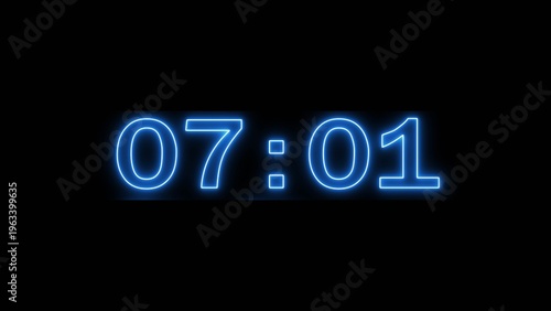 Neon clock timer illustration. Timer clock on black background. stopwatch countdown clock. 