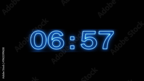 Neon clock timer illustration. Timer clock on black background. stopwatch countdown clock. 