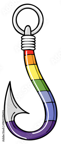 Rainbow pride fishing hook with silver ring and loop