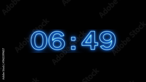 Neon clock timer illustration. Timer clock on black background. stopwatch countdown clock. 