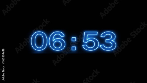 Neon clock timer illustration. Timer clock on black background. stopwatch countdown clock. 