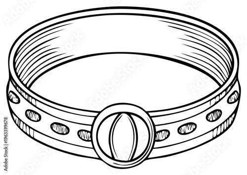 Simple line drawing of a round bracelet with an oval gemstone or decorative element