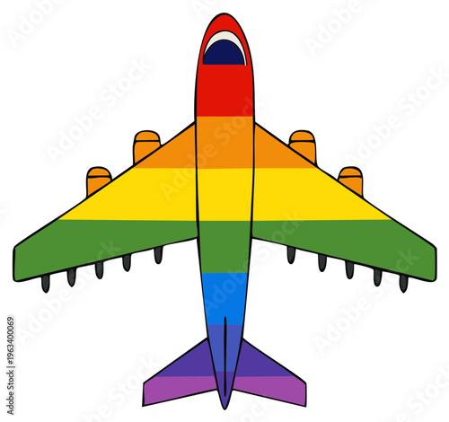 Bold Pride Plane Flight Vector Art: Rainbow Colors Aircraft Flying High Illustration