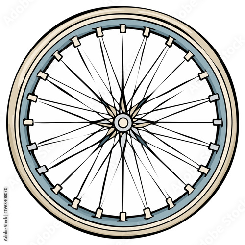 Illustrated bicycle wheel design with spokes and rim elements