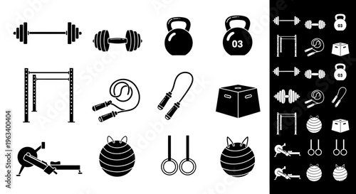 Set of Crossfit and Fitness Equipment Icons
