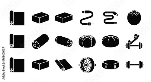 Set of Fitness and Yoga Equipment Icons