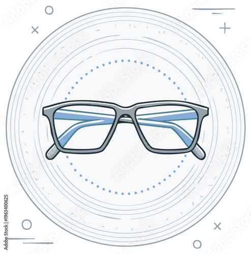 Stylish Gray Eyeglasses with Blue Lenses Presented on a Decorative Circle Background