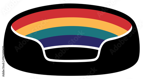 Comfortable black pet bed filled with rainbow gradient colors for home design