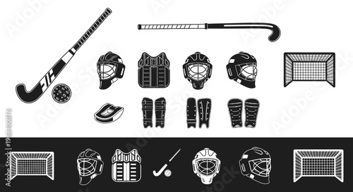 Field Hockey Equipment Icons Set