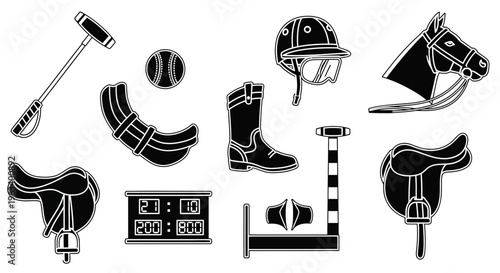 Polo Sport Equipment Icons Set