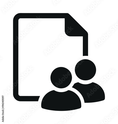 Document icon with people symbols representing shared files | black vector illustration for team collaboration | minimalist flat design for business