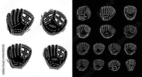 Set of Baseball Glove Icons and Illustrations