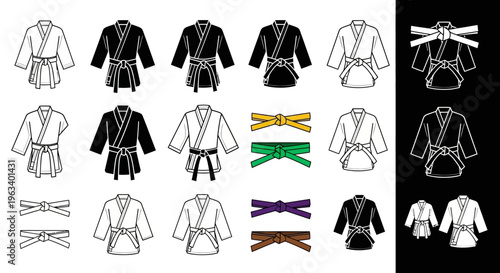 Karate Gi and Martial Arts Belt Icons Set