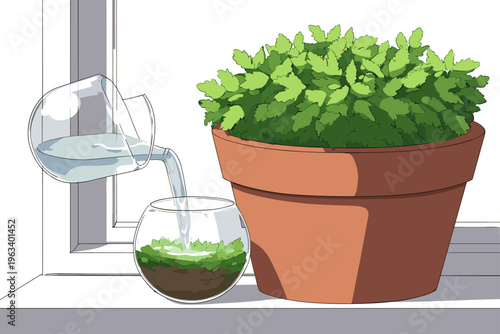 Sunlit Indoor Plant Watering Globe Illustration