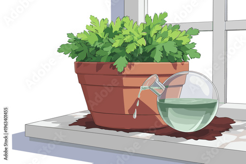 Sunlit Indoor Plant Watering Globe Illustration