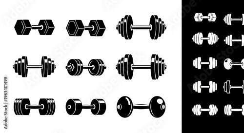 Set of Various Dumbbell Icons for Fitness and Weightlifting