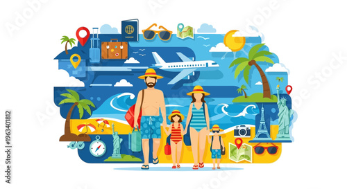 Family enjoying a tropical vacation together.