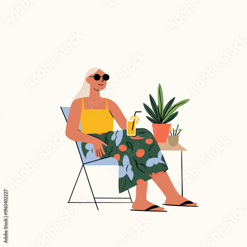 Woman Reclining in Zero Gravity Chair