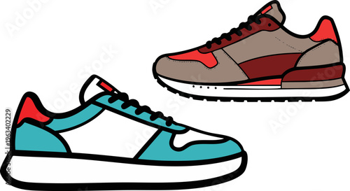 PrintA pair of stylish and comfortable athletic sneakers with unique color combinations designed for everyday wear and various sports activities, showcasing modern footwear trends and versatile fashio
