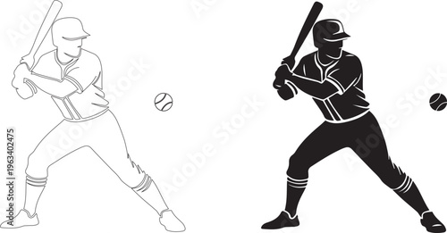 Male baseball player hitting silhouette vector 