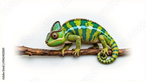 Vibrant Green and Yellow Chameleon Perched on a Branch