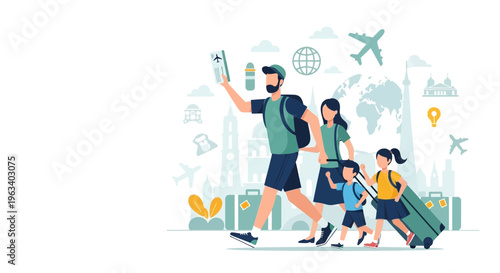 Family Traveling Together with Luggage and Passports 7.