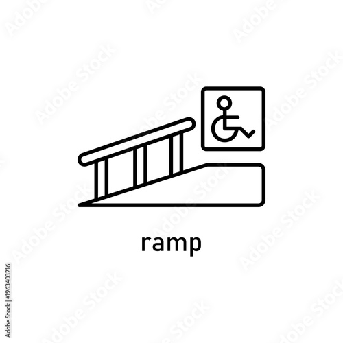 Wheelchair ramp with disability access sign. Suitable for inclusive designs, accessibility concepts, disability awareness campaigns, and healthcarerelated topics.