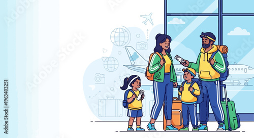 Family Traveling Together with Luggage at Airport 2.