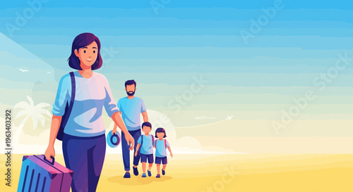 Family Traveling Together With Luggage on Vacation.