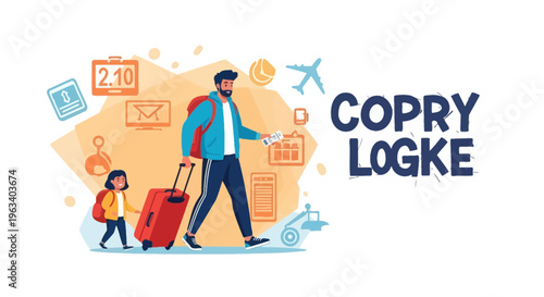 Father and daughter traveling together with luggage.