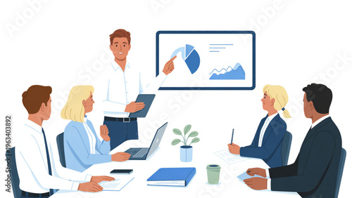 Team discussing business strategies in a collaborative meeting setting