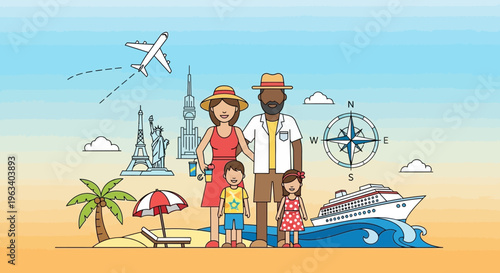 Happy Family Enjoying Summer Vacation Together Outdoors.